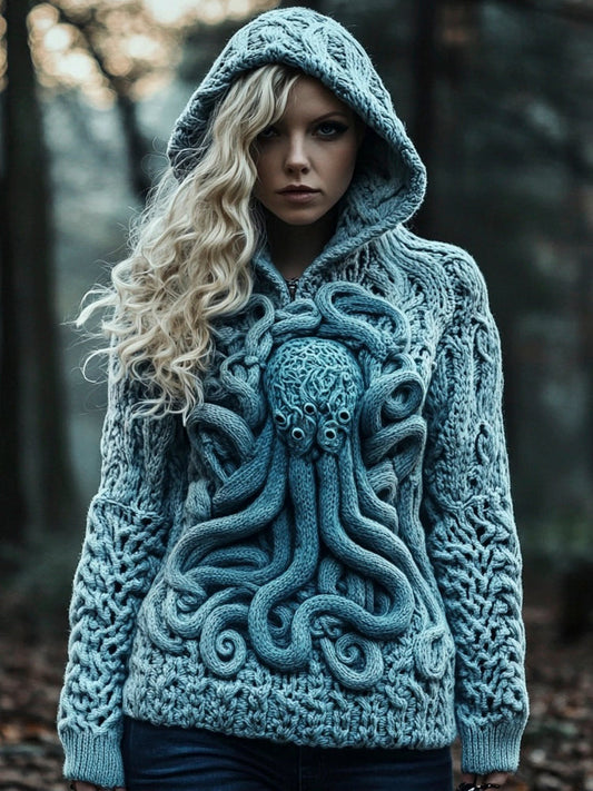 Cthulhu Sea Monster Women's Hooded Icelandic Sweater elevenforest
