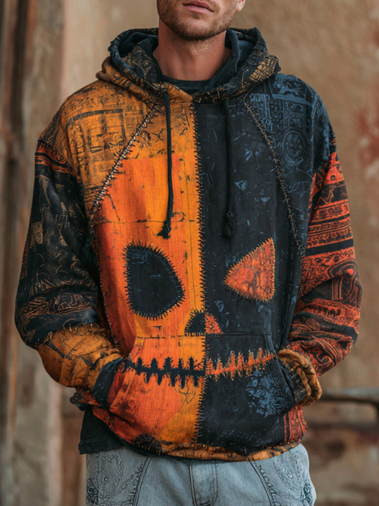 Halloween Pumpkin Emoji Vintage Color Clash Men's Hoodie artswardrobe
