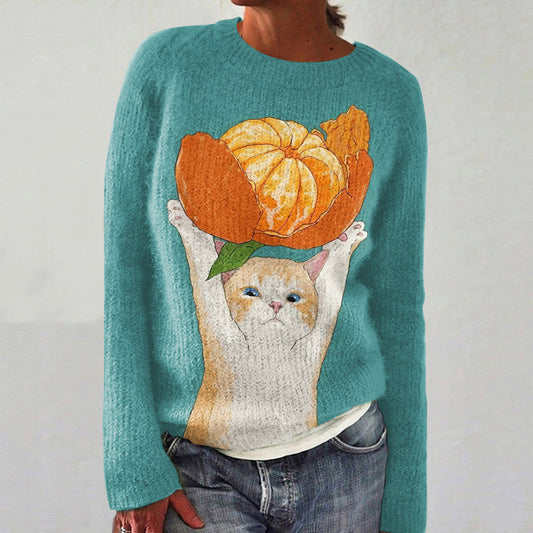 Cute Cat Art Print Women's Sweater elevenforest