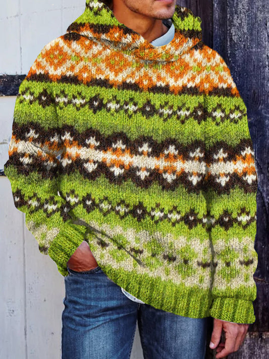 Men's Scottish Fairisle Knit Pattern Cozy Hooded Sweater elevenforest