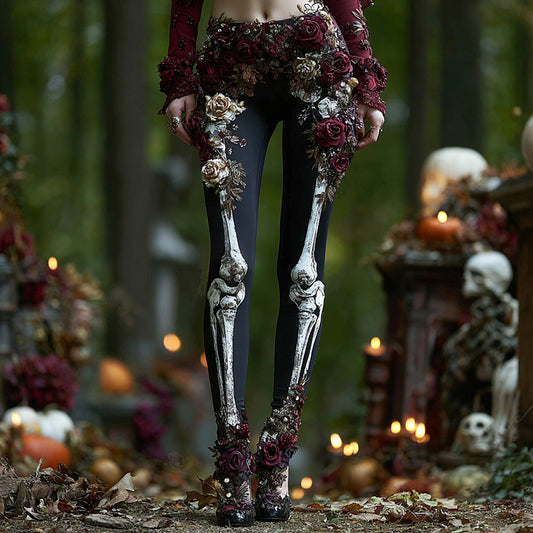 Comstylish Women's Vintage Rose Skull Art Leggings