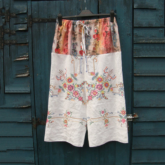 Vintage Remake Embroidered Distressed Floral Lounge Pants artswardrobe