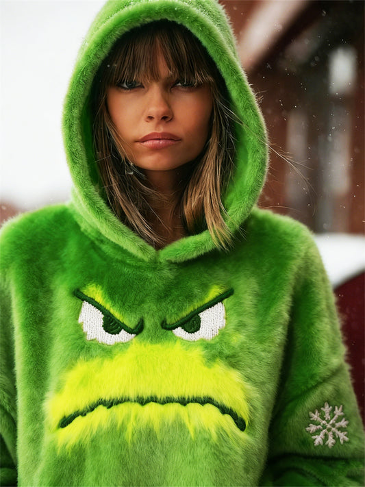 Comstylish Christmas Monster Snowflakes Embroidered Cozy Plush Hoodie