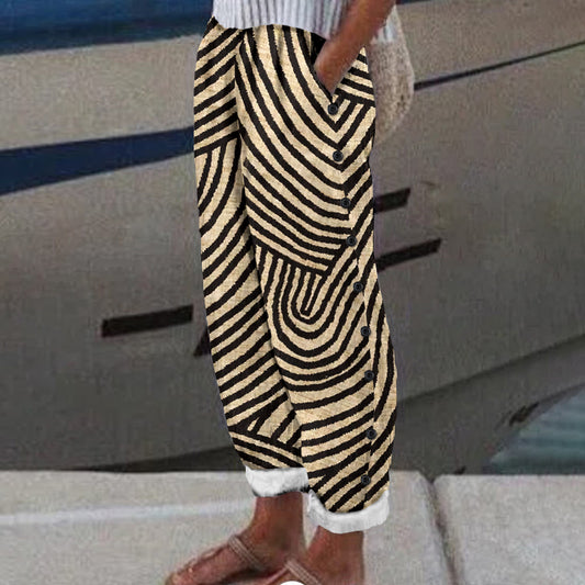Women's Vintage Stripe Art Linen Blend Casual Pants artswardrobe