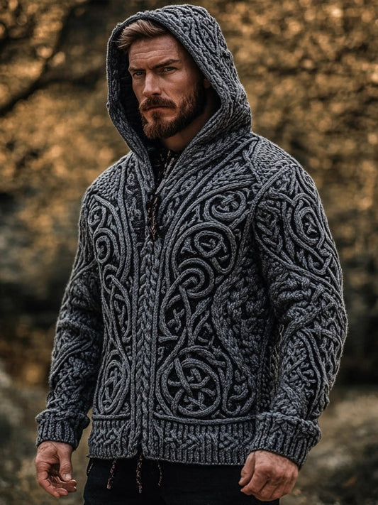 Men's Vintage Viking Celtic Chunky Cozy Hooded Cardigan elevenforest