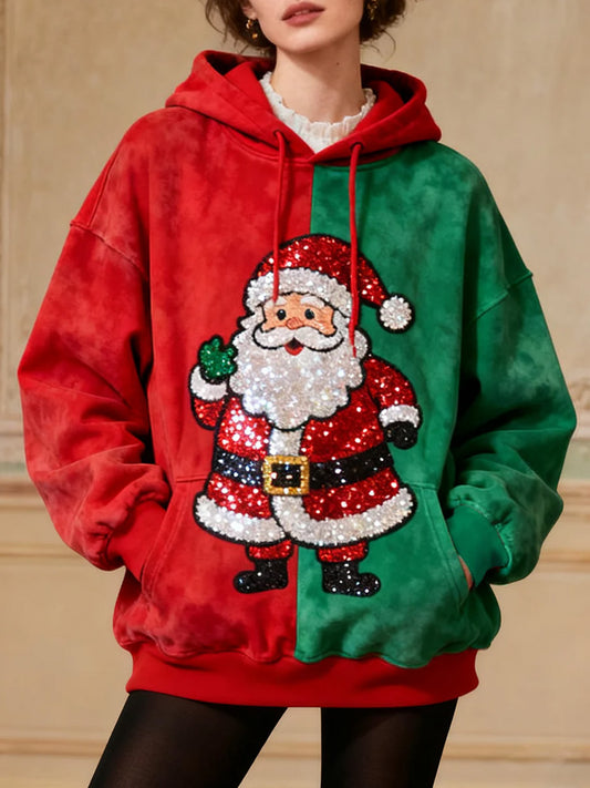 Comstylish Women's Christmas Santa Pattern Vintage Hoodie