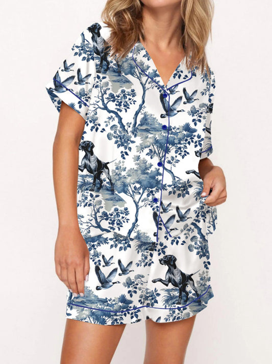 Women's Casual German Shorthaired Pointer Silky Satin Pajama Set artswardrobe