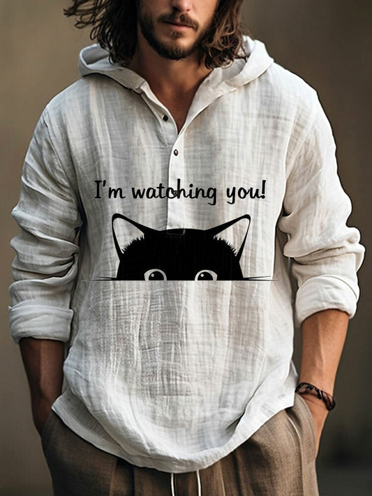 Japanese Art Black Cat Print Cotton Blend Hoodie elevenforest