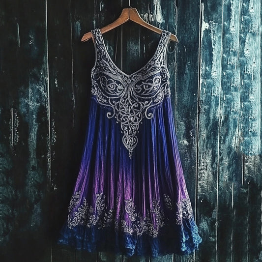 Vintage Viking Violet Gradient Tribal Pattern Comfy Tank Dress artswardrobe