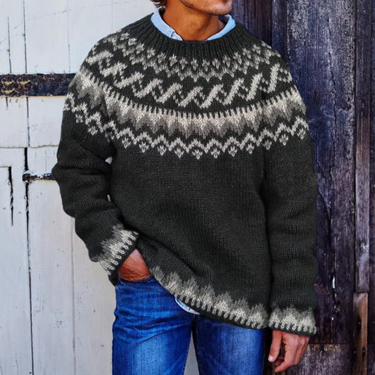 Men's Retro Jacquard Iceland Line Type Crew Neck Sweater elevenforest