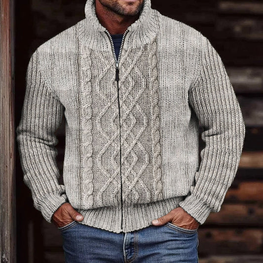 Men'S Vintage Knitted Jacquard Zipper Cozy Sweater Cardigan artswardrobe