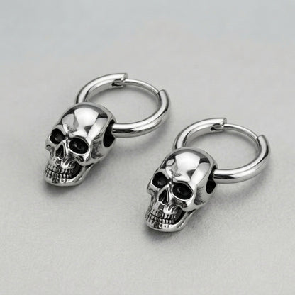 3D Skull Drop Huggie Hoop Earrings
