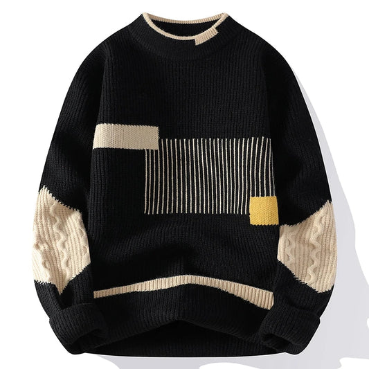 Ava® | Patchwork sweater with stand-up collar for men