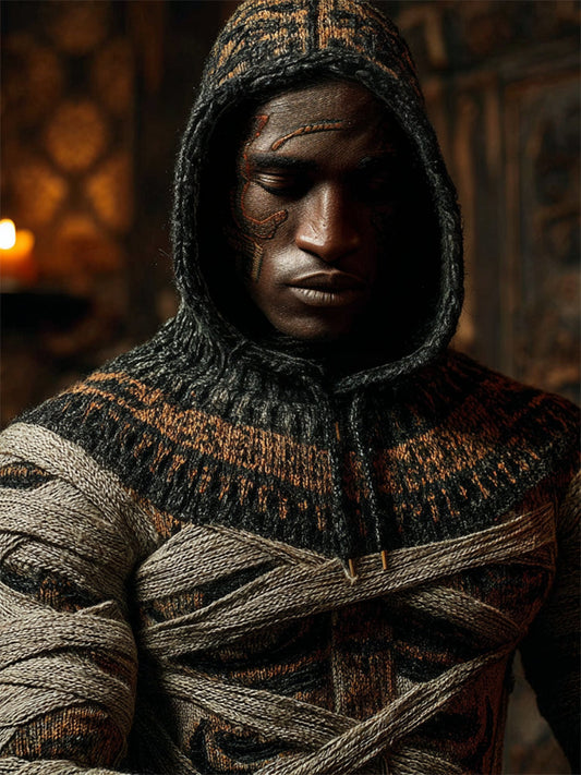 Men's Halloween Mummy Bandages Ancien Egyptian Ethnic Cozy Hooded Sweater artswardrobe