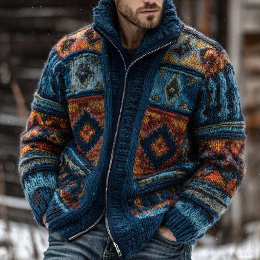 Fair Isle Geometric Ethnic Pattern Jacquard Color Block Knitted Cardigan elevenforest