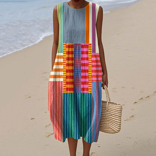 Women's Abstract Geometric Art Design Midi Tank Dress artswardrobe