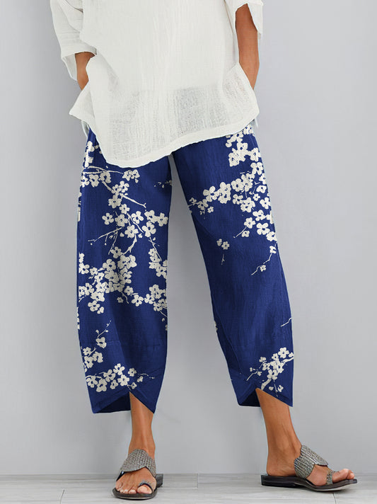 Comstylish Cherry Blossom Print Loose Casual Pants