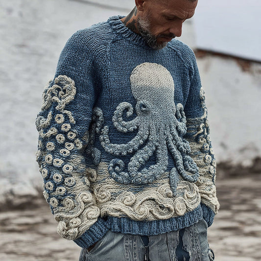 Men's Vintage Japanese Octopus Art Cozy Knit Sweater elevenforest