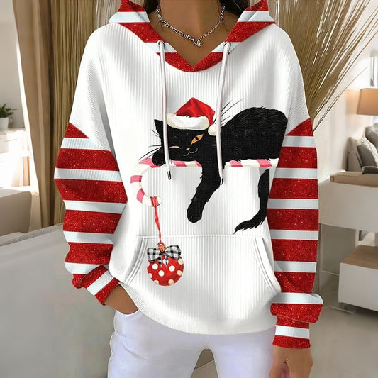 Comstylish Women's Christmas Cat Pattern Casual Hoodie