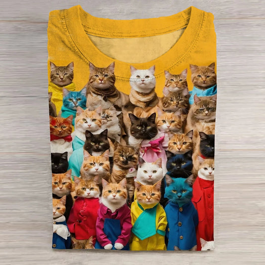 Cute Kitty Art Print Casaul Short Sleeve T-Shirt elevenforest
