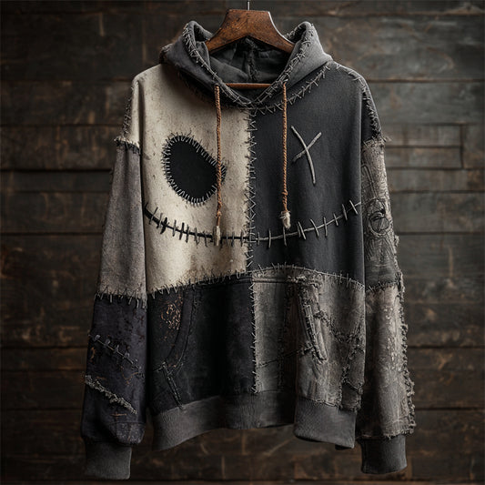 Comstylish Halloween Spooky Face Stitched Contrast Washed Hoodie
