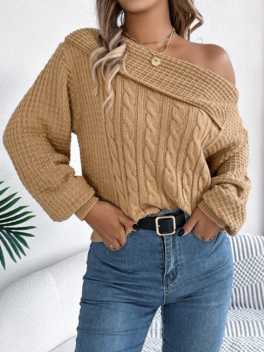 Olivia® | Long sleeve cable knit sweater with one shoulder