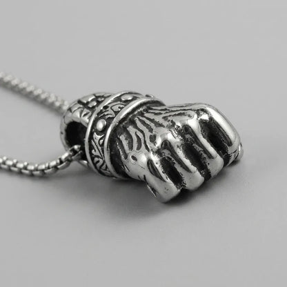 Skull-Topped Skeleton Fist Pendant Necklace