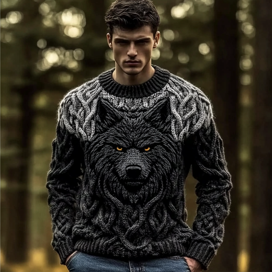 Men's Wolf Inspired Viking Celtic Jacquard Knit Cozy Sweater elevenforest