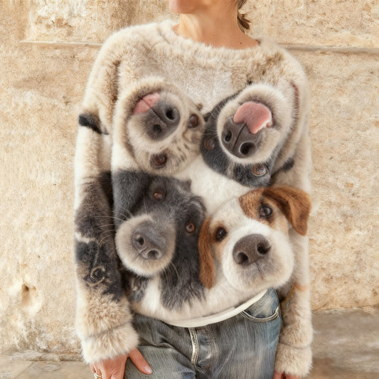 Comstylish Women's Cute Puppy Wake-up Service Art Cozy Plush Sweatshirt