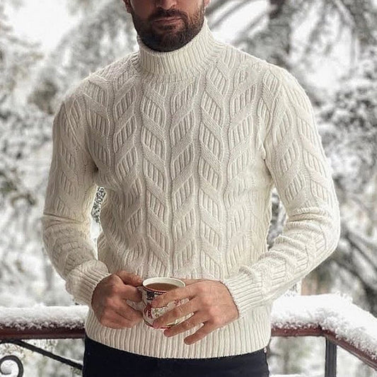 Men's Retro Aran Jacquard Knit Turtleneck Sweater artswardrobe