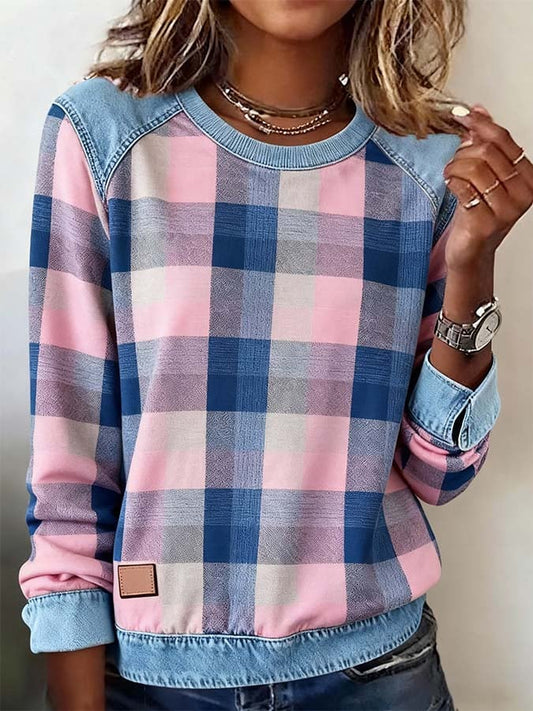 Women'S Casual Loose Contrast Color Stitching Top 