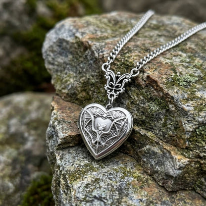Gothic Bat Heart Locket Necklace