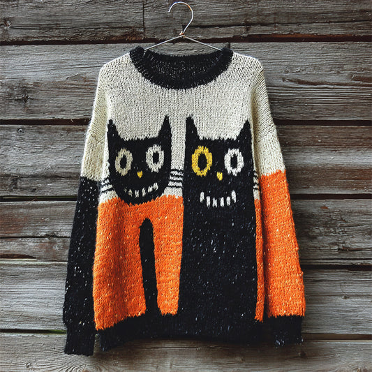 Halloween Black Cat Clashing Art Women's Knitted Sweater elevenforest