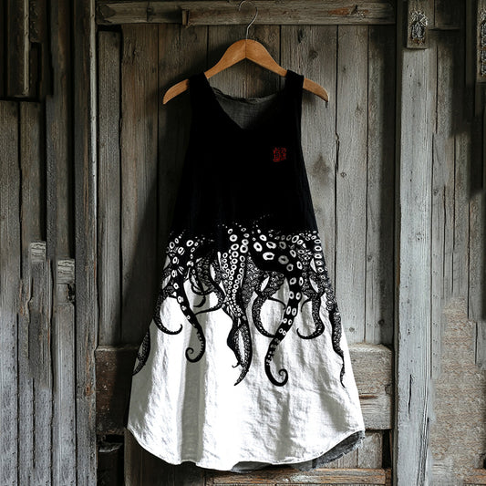 Comstylish Japanese Octopus Legs Art Linen Tank Dress