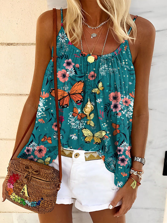 Women's Vintage Butterfly Floral Print Tank Top