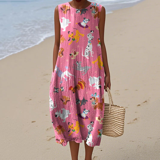 Women's Dog Art Print Casual Tank Midi Dress artswardrobe