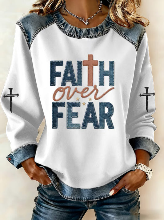 Comstylish Women's Casual Retro Faith Overcomes Fear Sweatshirt