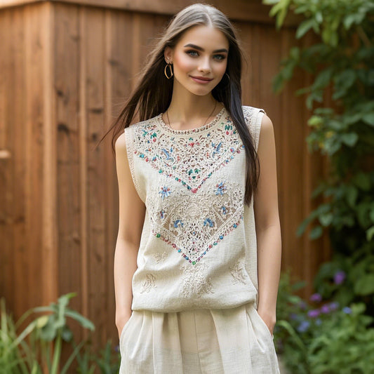 Vintage Bohemian Cutout Linen Vest artswardrobe