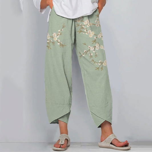 Comstylish Japanese Art Flower Print Loose Casual Pants