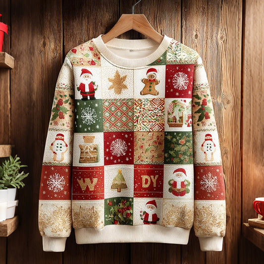 Comstylish Women's Christmas Patchwork Print Casual Shirt