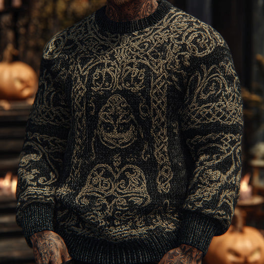 Men's Vintage Viking Halloween Embroidered Sweater elevenforest