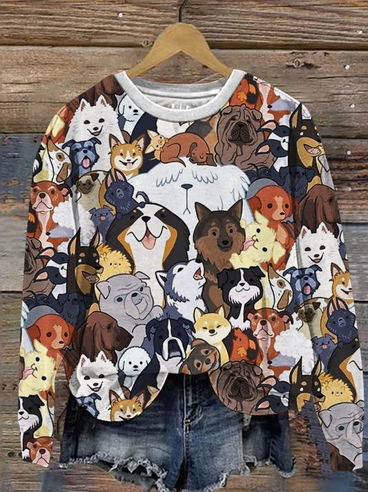 Comstylish Dog Family Cartoon Print Women's Sweatshirt