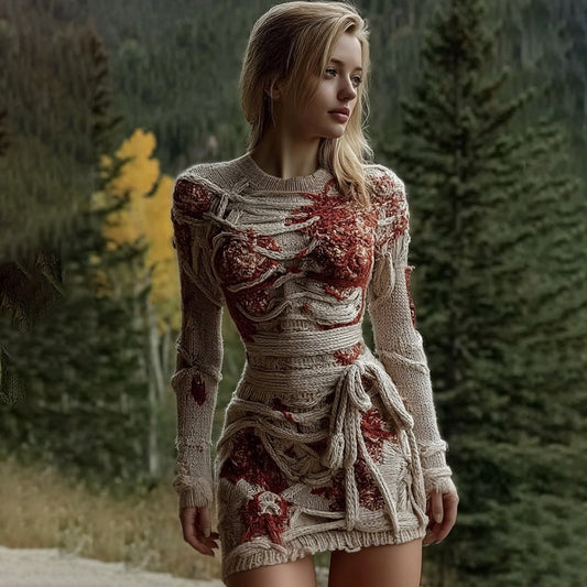 Women's Halloween Bandage Design Mini Round Neck Dress artswardrobe