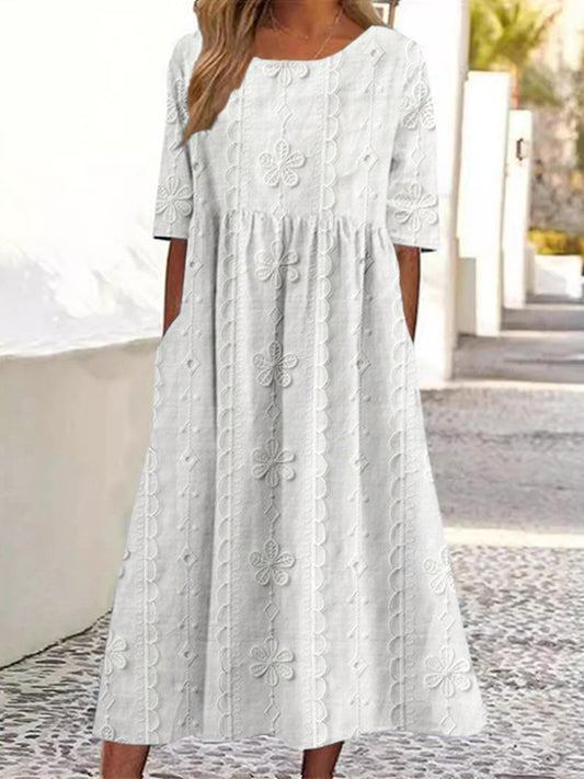 Vintage Floral Lace Embroidered Linen Cozy Maxi Dress artswardrobe