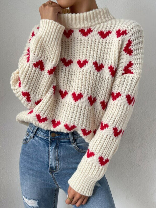 Ariadna® | Beige winter sweater with heart design for women