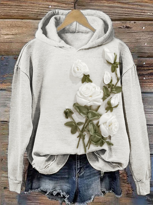 Comstylish Classy Roses Satin Embroidered Cozy Hoodie