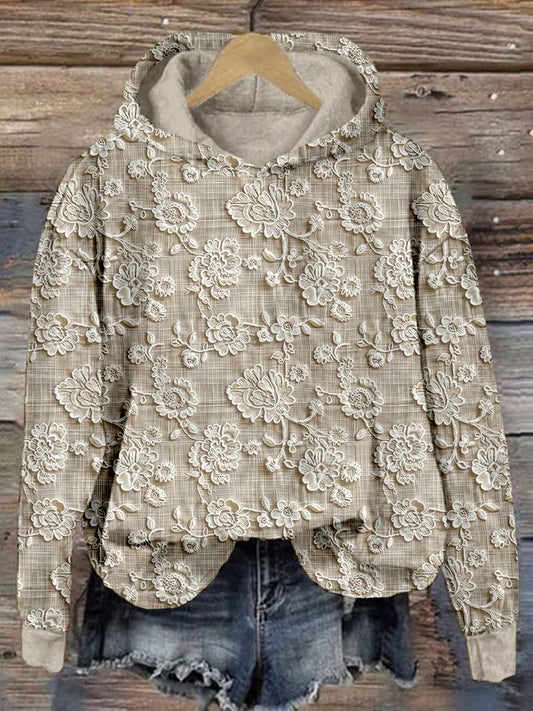 Comstylish Vintage Floral Lace Embroidered Comfy Hoodie