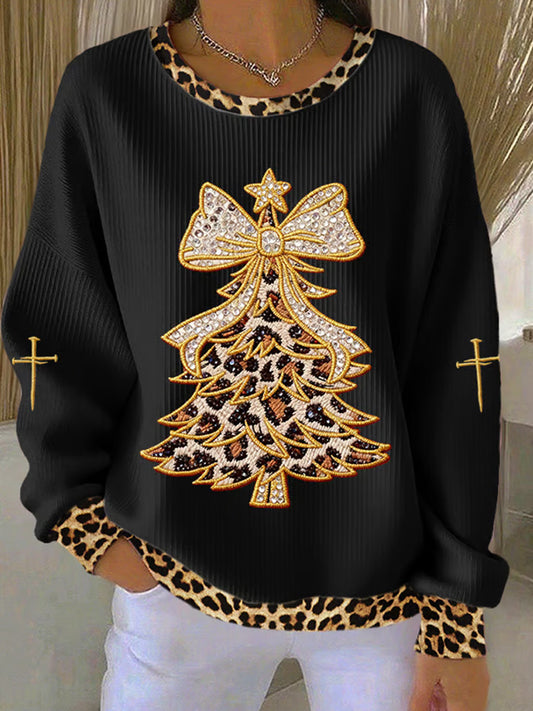 Comstylish Women's Christmas Faith Print Knit Crew Neck Long Sleeve Top