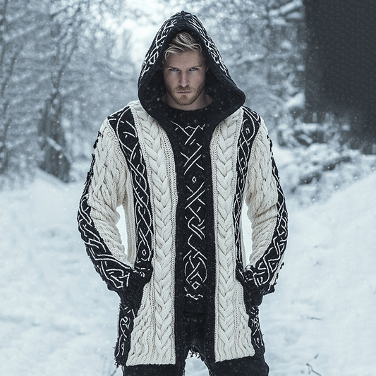 Men's Vintage Viking Rune Knit Jacquard Hooded Cardigan elevenforest