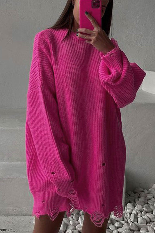 Ingrid® | Solid color distressed crew neck sweater